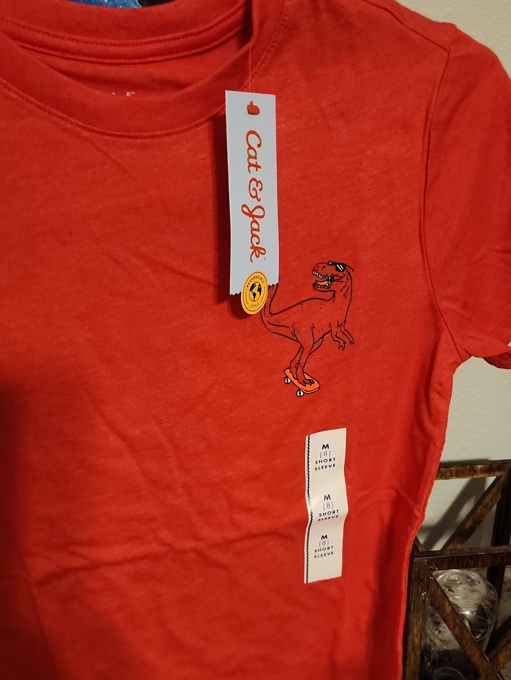 Cat & Jack Orange-Red Dino Skate Short Sleeve Tee